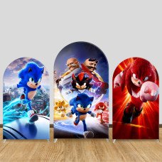 JY950 Sonic the Hedgehog Movie Team Arch Backdrop Cover, Elastic Fabric Arch for Kids Birthday, Gaming Party Decoration