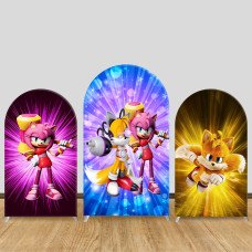 JY951 Sonic the Hedgehog Female Characters Arch Backdrop Cover, Elastic Fabric Arch for Kids Birthday, Pink & Purple Party Decoration