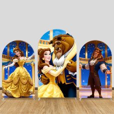 JY952 Beauty and the Beast Ballroom Arch Backdrop Cover, Elastic Fabric Arch for Girls Birthday, Fairy Tale Party Decoration