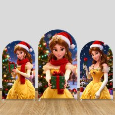 JY954 Belle Beauty and the Beast Christmas Arch Backdrop Cover, Elastic Fabric Arch for Christmas Party, Winter Holiday Decoration