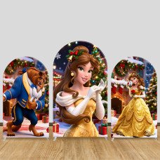 JY955 Beauty and the Beast Christmas Arch Backdrop Cover, Elastic Fabric Arch for Girls Birthday, Winter Holiday Party Decoration