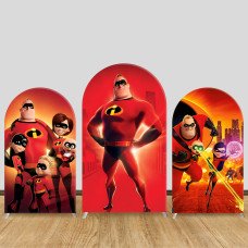 JY958 The Incredibles Family Arch Backdrop Cover, Elastic Fabric Arch for Kids Birthday, Superhero Party Decoration