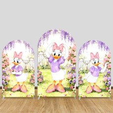 JY972 Daisy Duck Watercolor Garden Arch Backdrop Cover, Elastic Fabric Arch for Girls Birthday, Whimsical Floral Party Decoration