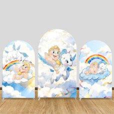 JY973 Baby Hercules & Pegasus Rainbow Cloud Arch Backdrop Cover, Elastic Fabric Arch for Kids Birthday, Magical Party Decoration