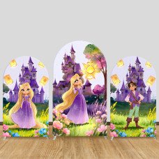 JY974 Rapunzel Tangled Castle Arch Backdrop Cover, Elastic Fabric Arch for Girls Birthday, Fairy Tale Party Decoration