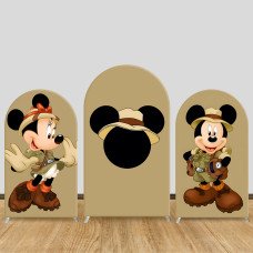 JY977 Mickey & Minnie Mouse Jungle Safari Arch Backdrop Cover, Elastic Fabric Arch for Kids Birthday, Adventure Party Decoration