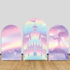 JY978 Rainbow Mermaid Castle Arch Backdrop Cover, Elastic Fabric Arch for Girls Birthday, Magical Party Decoration