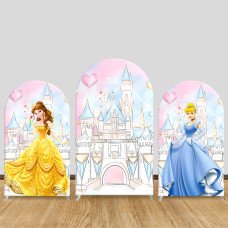 JY979 Belle & Cinderella Castle Arch Backdrop Cover, Elastic Fabric Arch for Girls Birthday, Princess Party Decoration