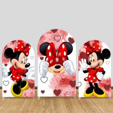 JY984 Minnie Mouse Red Polka Dot Hearts Arch Backdrop Cover, Elastic Fabric Arch for Girls Birthday, Cute Party Decoration