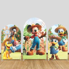 JY988 Mickey & Friends Farm Life Arch Backdrop Cover, Elastic Fabric Arch for Kids Birthday, Country Party Decoration