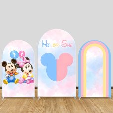 JY989 Mickey & Minnie Mouse Gender Reveal Arch Backdrop Cover, Elastic Fabric Arch for Baby Shower, Blue Pink Party Decoration