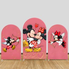 JY990 Mickey & Minnie Mouse Valentine's Day Cupid Arch Backdrop Cover, Elastic Fabric Arch for Couple Party, Pink Love Decoration