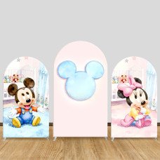 JY992 Watercolor Baby Mickey & Minnie Mouse Arch Backdrop Cover, Elastic Fabric Arch for Baby Shower, Pastel Party Decoration