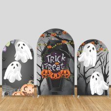 JY993 Halloween Trick or Treat Ghost Pumpkin Arch Backdrop Cover, Elastic Fabric Arch for Kids Party, Spooky Black Orange Decoration