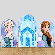 JY994 Frozen Elsa & Anna Ice Castle Arch Backdrop Cover, Elastic Fabric Arch for Girls Birthday, Blue Glitter Party Decoration